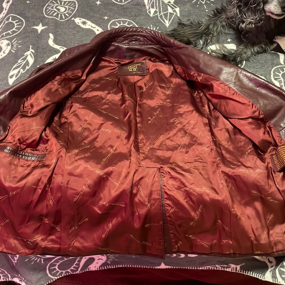 burgundy leather coat